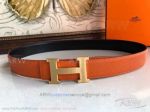 AAA Grade Hermes Reversible Orange And Black Leather Belt - Brushed Gold H Buckle 